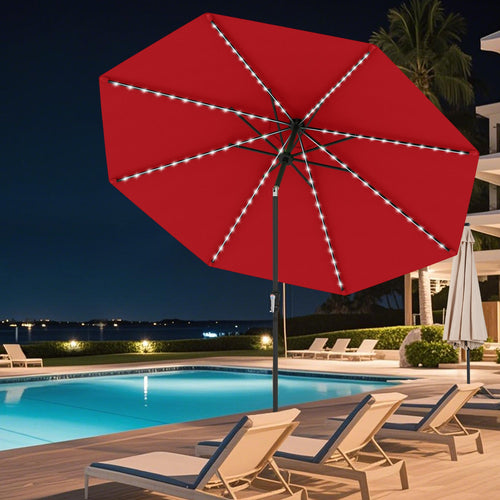 10 Feet Patio Umbrella with 112 Solar Lights and Crank Handle-Coffee – Backwood Alcove