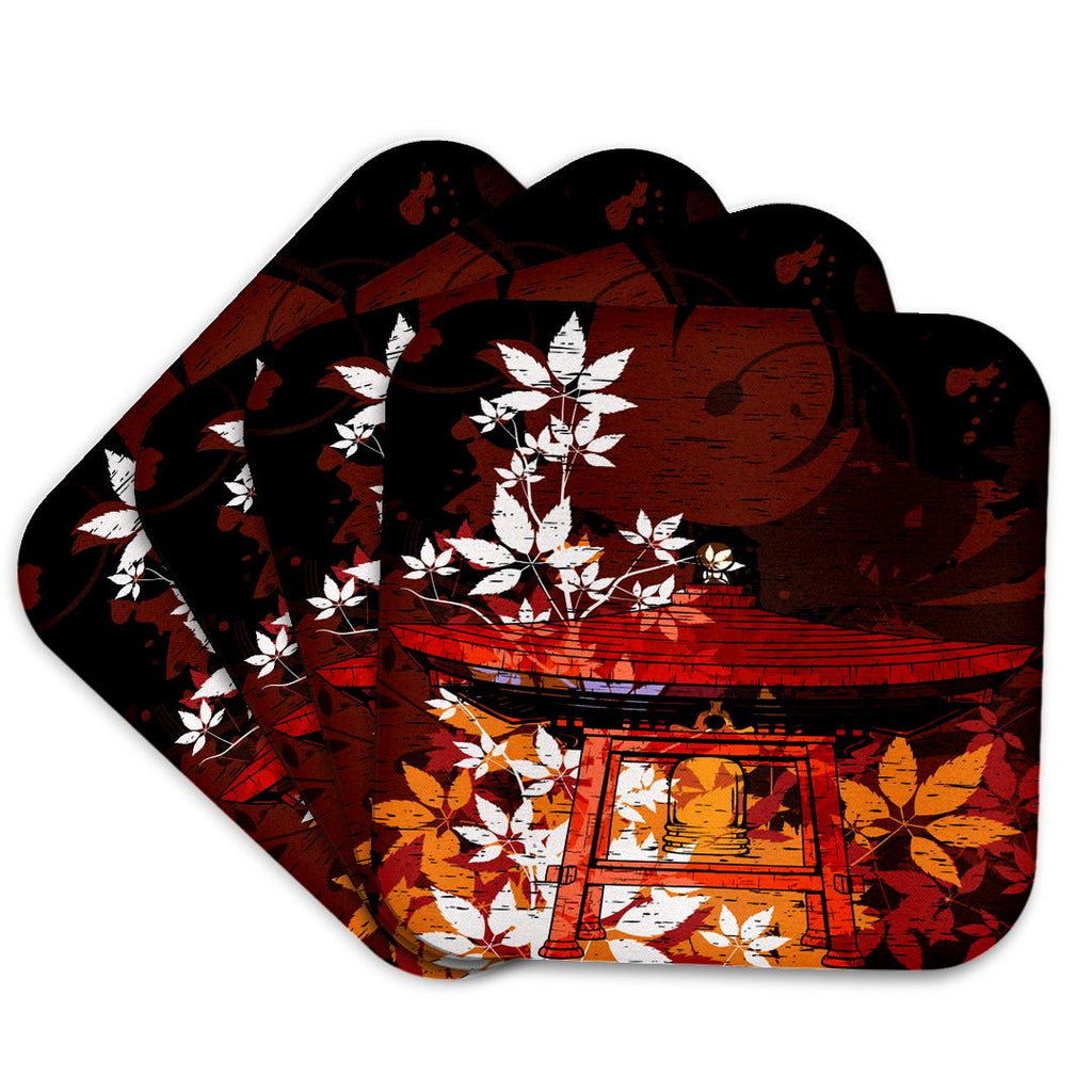 3dRose Dooni Designs Oriental Inspired Designs - Pretty Ornate Japanese Bell Gong Decorated with Foliage Asian Oriental Art - Coasters (CST_116381)