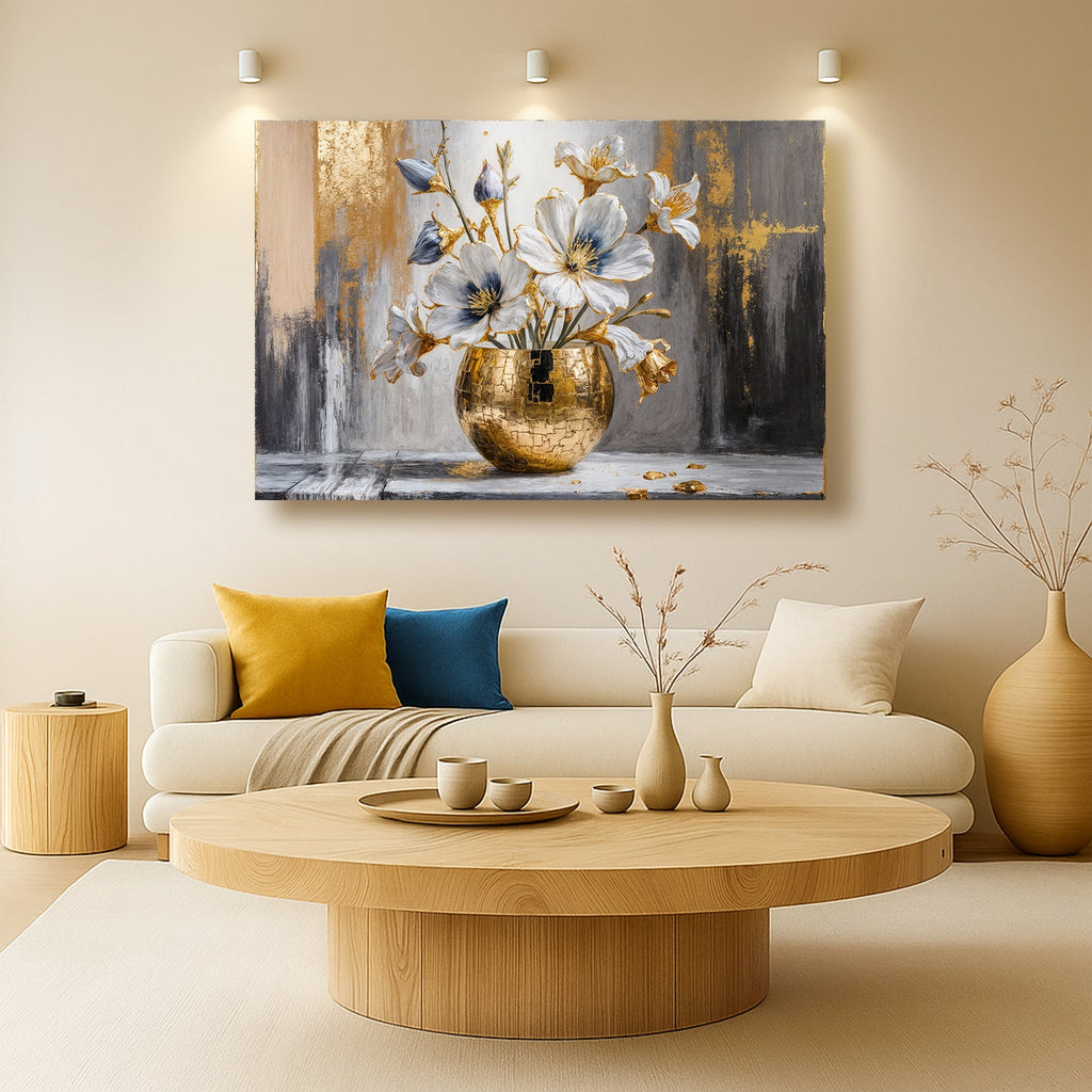 Magnolia Bloom in Gold Abstract Wall Art