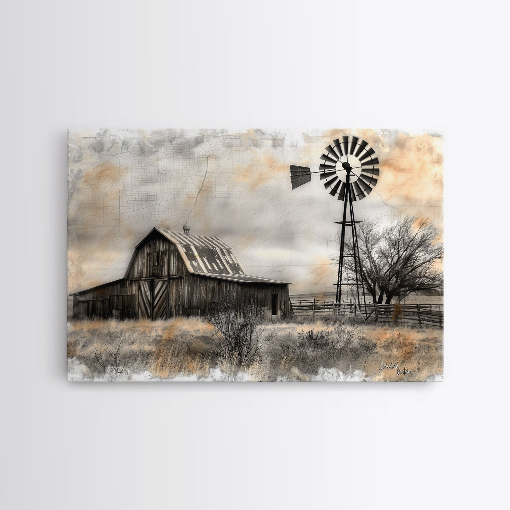 Farmhouse Barn Wall Art Canvas Print Painting Metal Art Vintage Decor Country Art Wood Frame Art Rustic Primitive Art Old Barn Painting