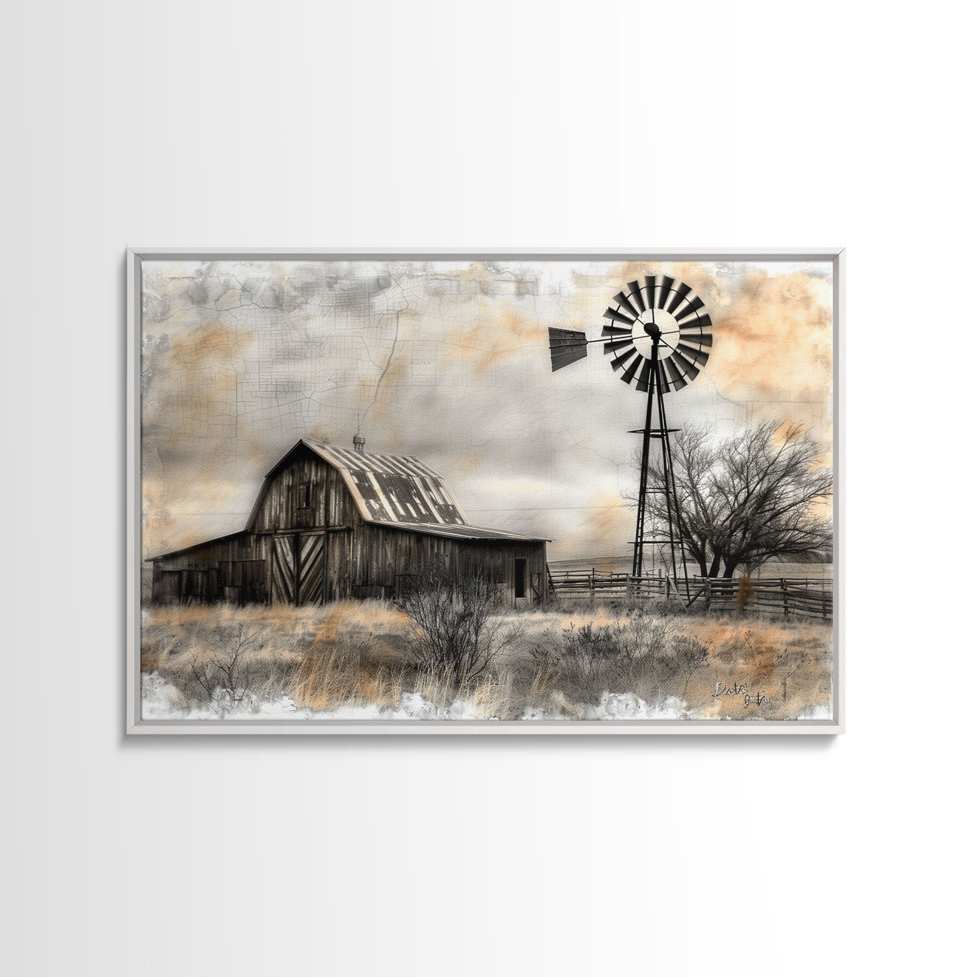 Farmhouse Barn Wall Art Canvas Print Painting Metal Art Vintage Decor Country Art Wood Frame Art Rustic Primitive Art Old Barn Painting