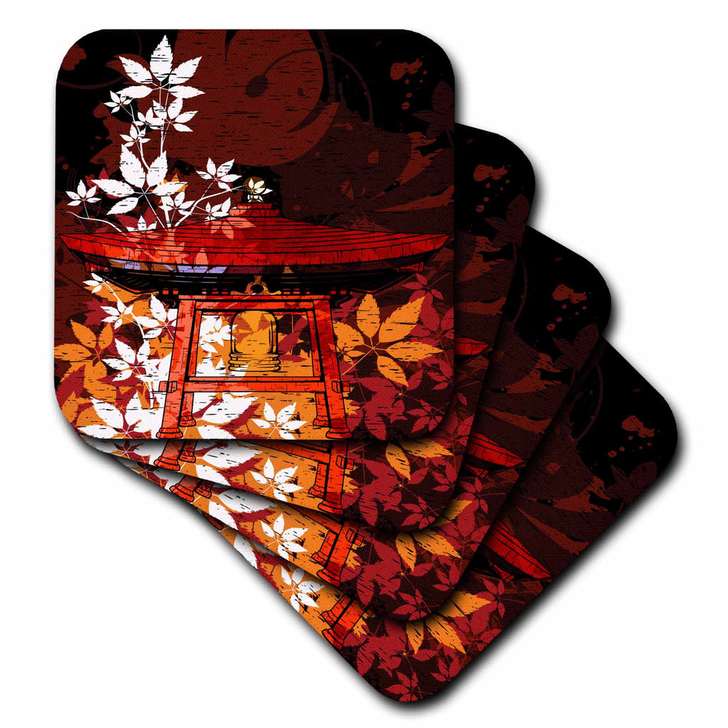 3dRose Dooni Designs Oriental Inspired Designs - Pretty Ornate Japanese Bell Gong Decorated with Foliage Asian Oriental Art - Coasters (CST_116381)