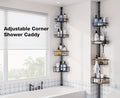 4-Tier Corner Shower Organizer Telescopic Pole Rustproof Bathroom Storage Black