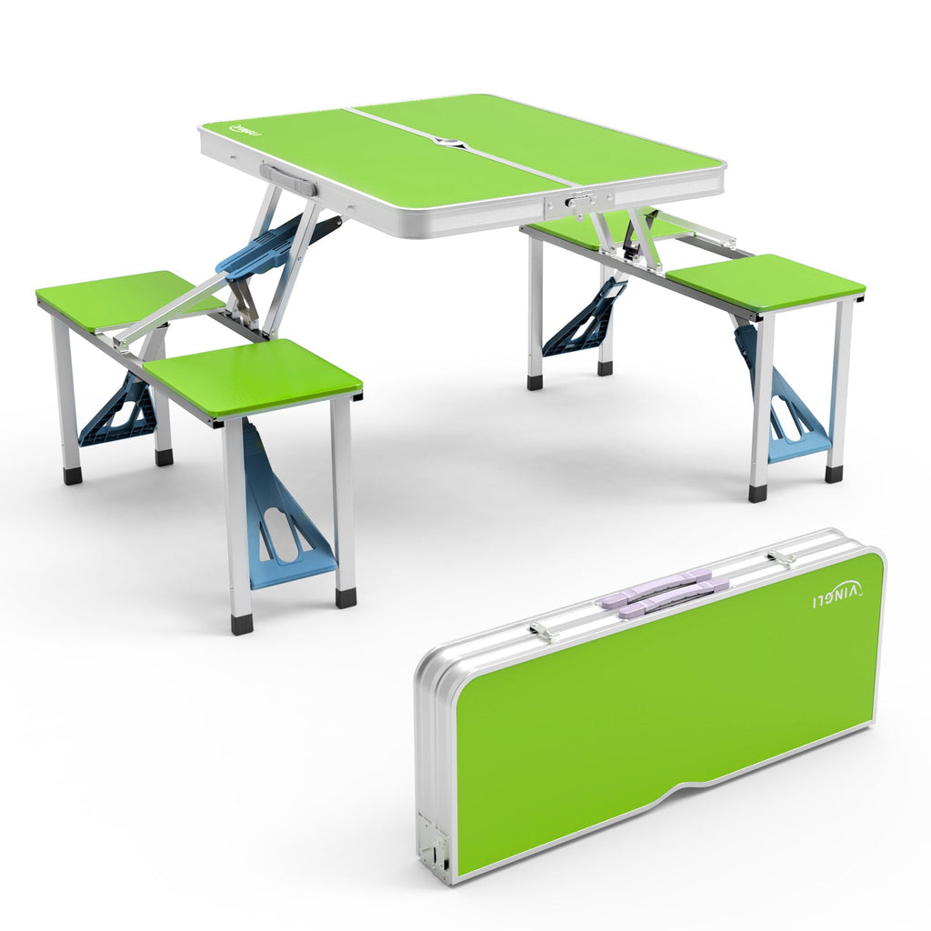 4FT Folding Camping Table w/4 Seats Portable Aluminum Table Set