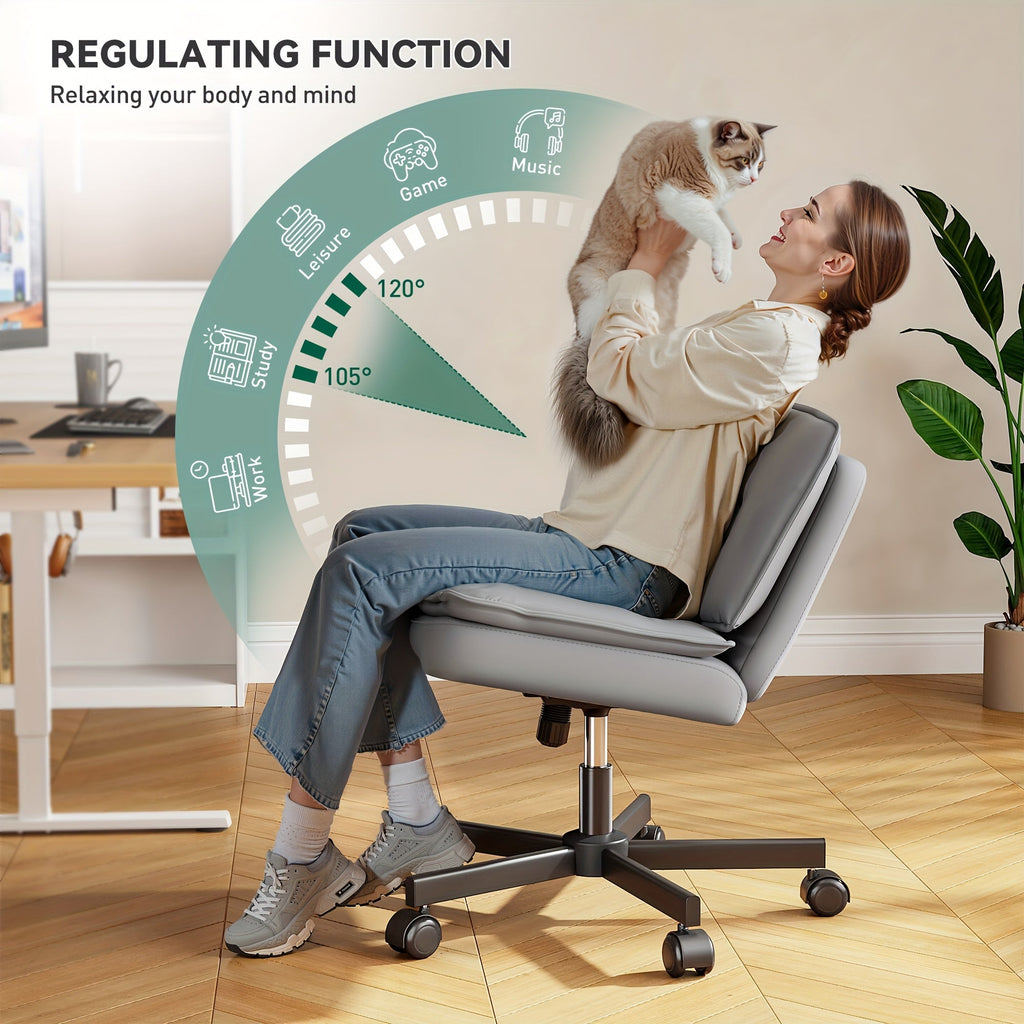 27" Wide Criss Cross Office Chair with Wheels – Adjustable Swivel Armless Vanity Desk Chair with Back Support