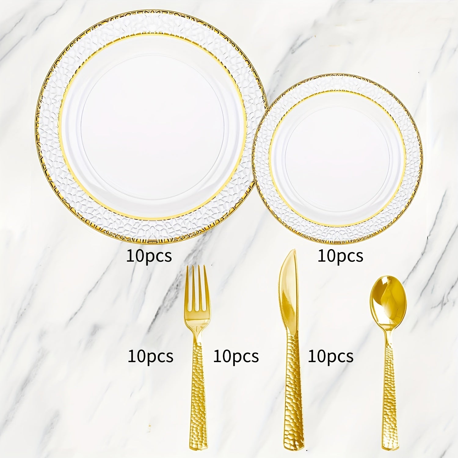 50PCS Clear Plastic Dinnerware Set Reusable Plates Cups Cutlery Wedding Party
