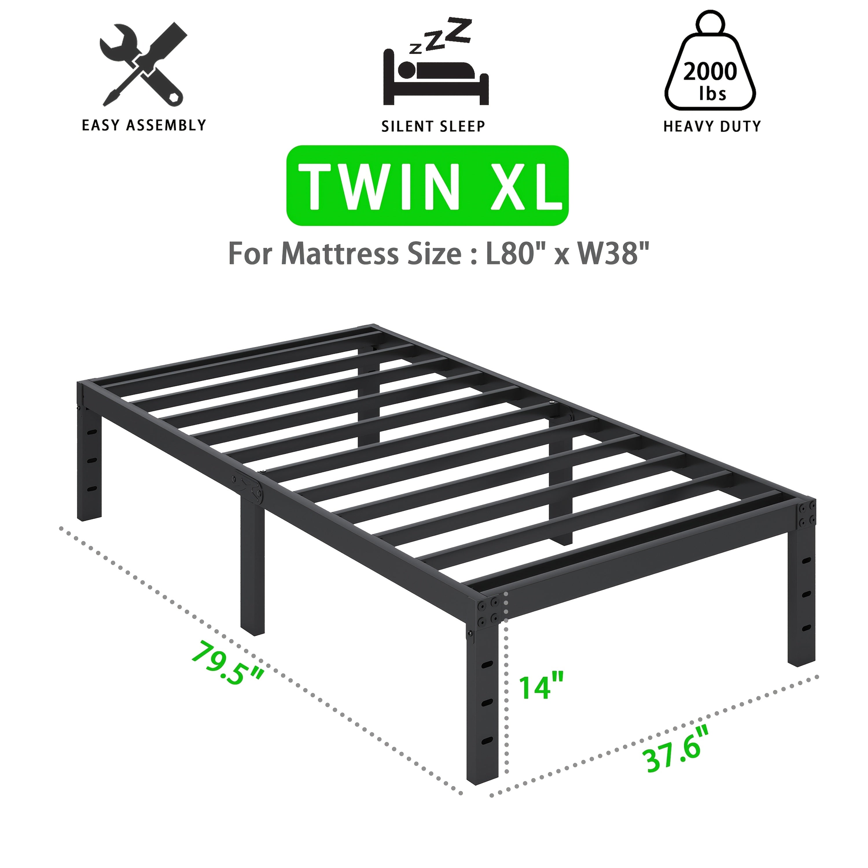 Heavy Duty Metal Bed Frame Platform Mattress Foundation No Box Spring Black