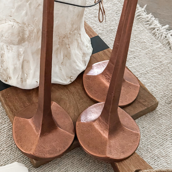 Copper Finish Cast Iron Taper Candle Holders, Set of Three