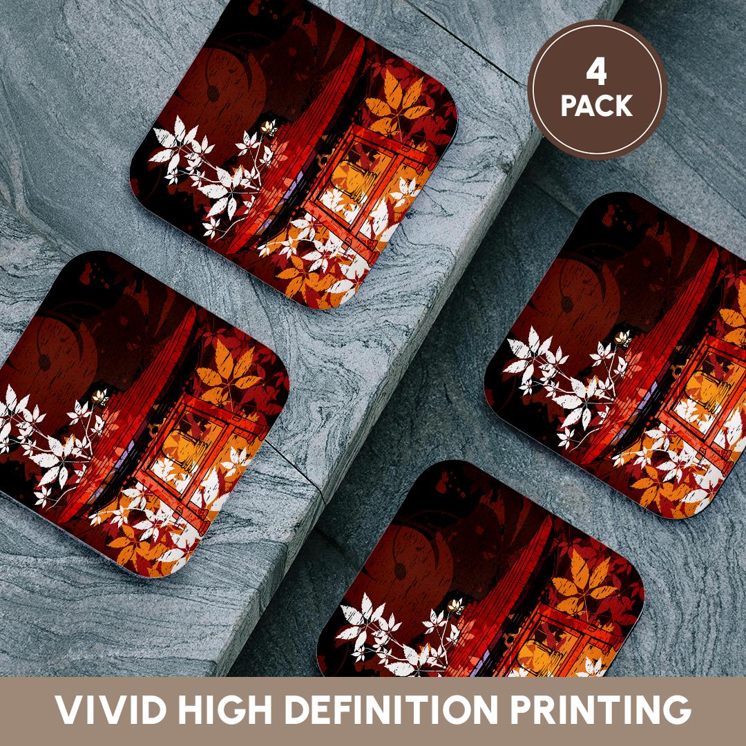 3dRose Dooni Designs Oriental Inspired Designs - Pretty Ornate Japanese Bell Gong Decorated with Foliage Asian Oriental Art - Coasters (CST_116381)