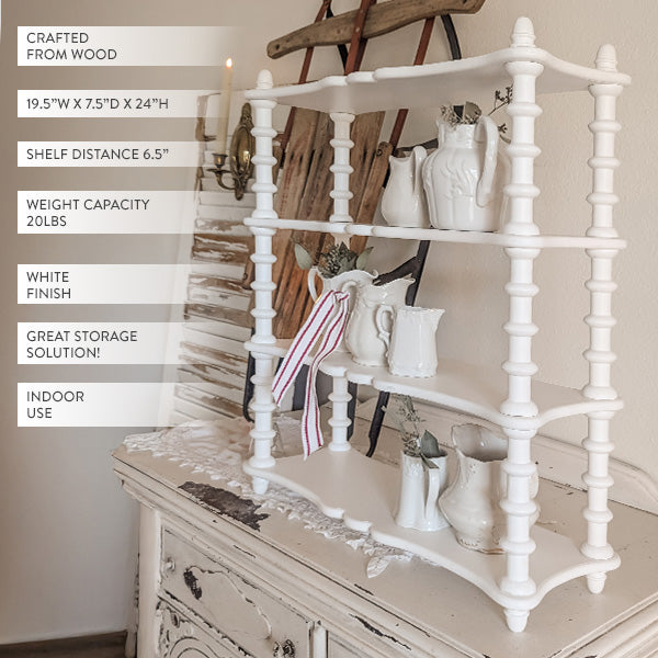 24 Inch White Spindle Wood Shelf